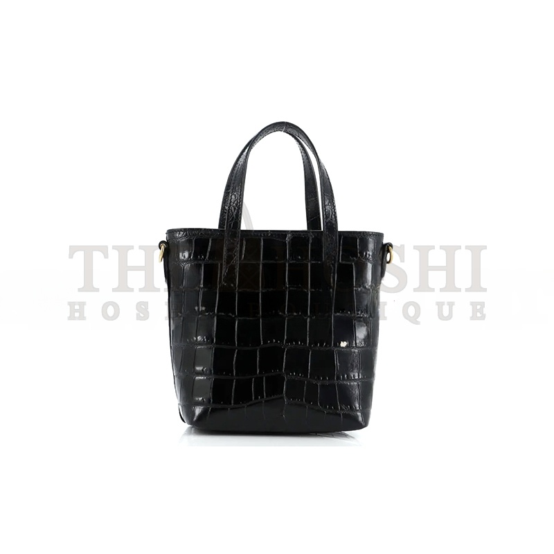 Y51 BLACK MINI TOY SHOPPING CROC-EFFECT LEATHER TOTE 51307168 (18*17*8cm) Master Quality